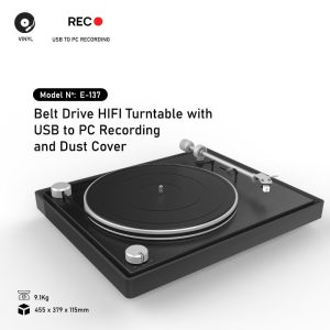 Belt Drive HIFI Turntable with USB to PC Recording and Dust Cover