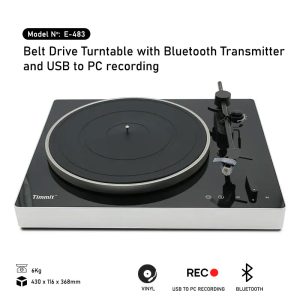 Belt Drive Turntable with Bluetooth Transmitter and USB to PC recording