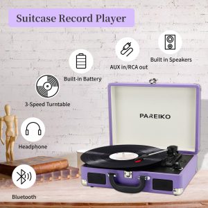 Portable Suitcase Turntable with Battery and Bluetooth Built-In