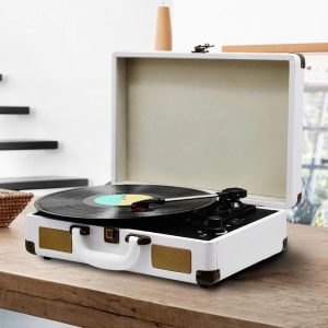 Portable Suitcase Turntable with Battery and Bluetooth Built-In